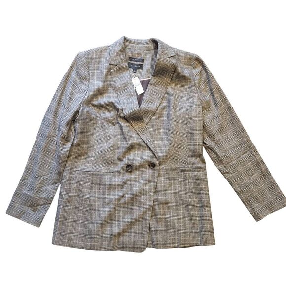 NWT Talbots Blazer Women's 12 Brown Glen Plaid Luxe Italian Wool Double Breasted - Picture 2 of 6
